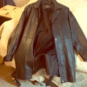 Leather black trench coat